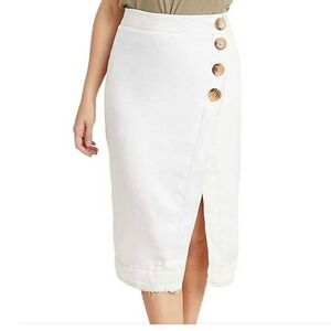 Maeve Anthropologie Springtime Wrap Cream Linen Midi Skirt Button Front Sz 4‎